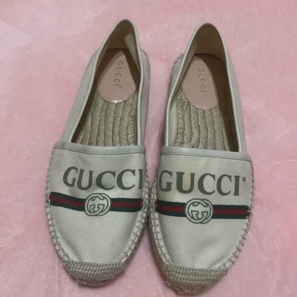 Gucci White Canvas Logo Espadrilles - Picture 1 of 10